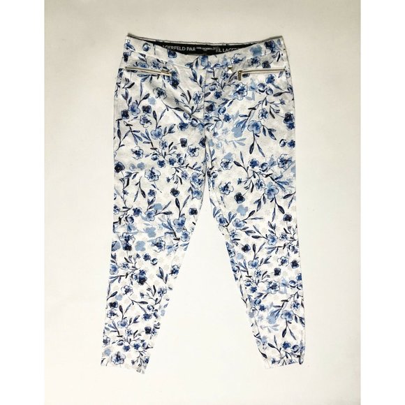 Karl Lagerfeld Paris Floral Skinny Pants Blue White Ankle Crop Trousers Sz 8 NWT - Picture 4 of 9